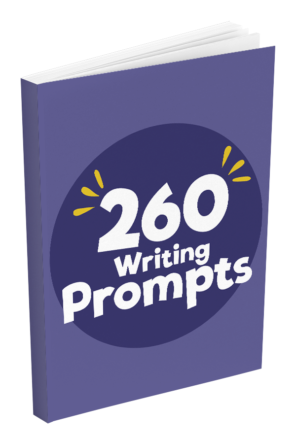 an image of a purple book and the cover reads 260 writing prompts