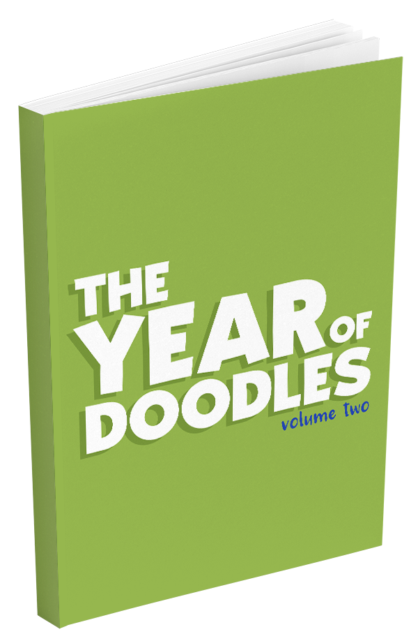 A mock up of the drawing prompts book The Year of Doodles volume two